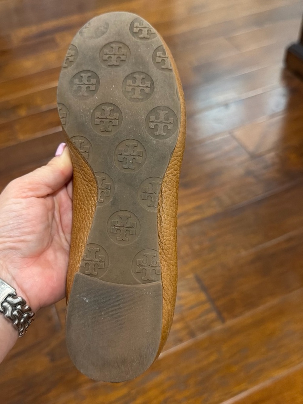 Tory Burch Cognac Leather Logo Ballet Flats - Picture 6 of 8